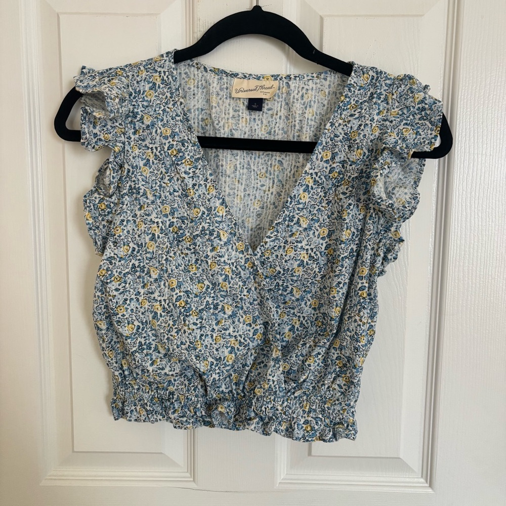 Universal Thread Blue and Yellow Floral Blouse Size S